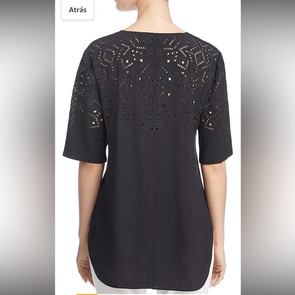 Theory Antazie E2 Ghost Crepe Eyelet Top, Black dise small - Picture 2 of 12
